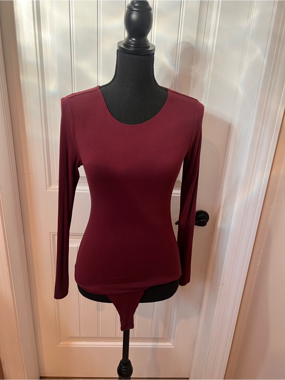 naked wardrobe Long Sleeve Scoop Neck Bodysuit - Burgundy